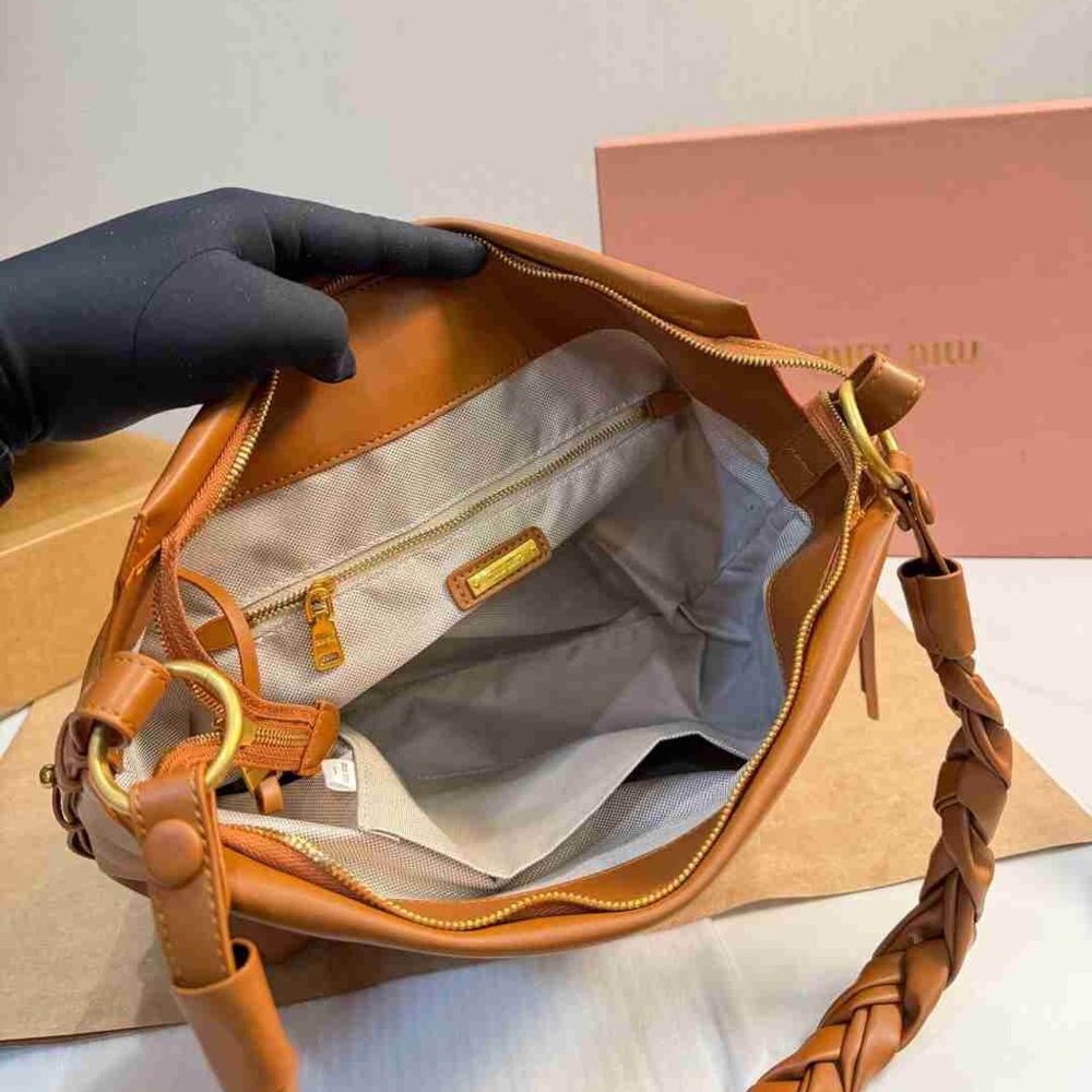 Miu Miu Embroidered Logo Brown Leather Shoulder Bag - Picture 4 of 9